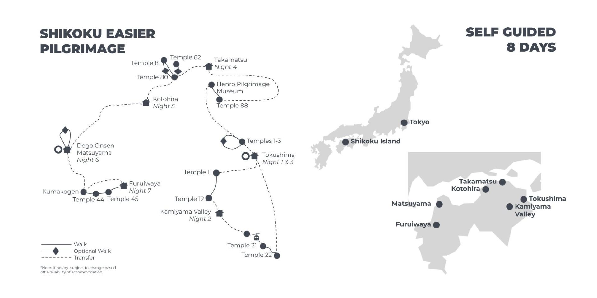 Shikoku Easier Pilgrimage 8 Days Walk Map
